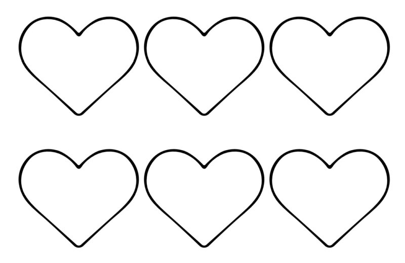 six small heart outlines 